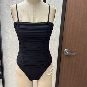 Black ruched custom made suit. Size small